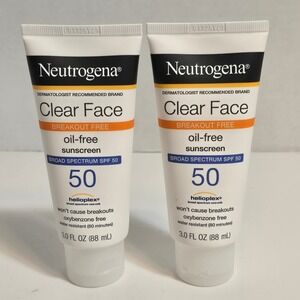 Neutrogena Clear Face Oil Free Sunscreen Broad Spectrum SPF 50 3 oz Lot of‎ 2